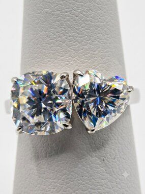 .925 Sterling Silver 5 CTW Moissanite Toi et Moi Ring Solid Size 8